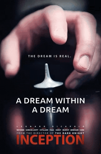 A Poster For The Movie Inception Shows A Person Holding A Spinning Top GIF