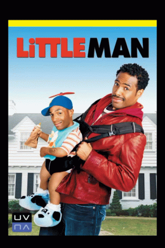 A Poster For The Movie Little Man Shows A Man Carrying A Baby GIF