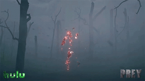 A Poster For The Movie Prey Shows A Person Surrounded By Fire GIF