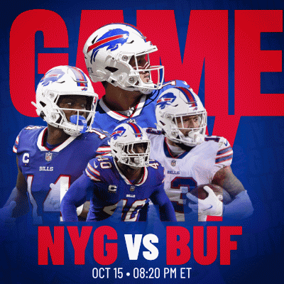A Poster For The Nyc Vs Buf Football Game On Oct 15 GIF