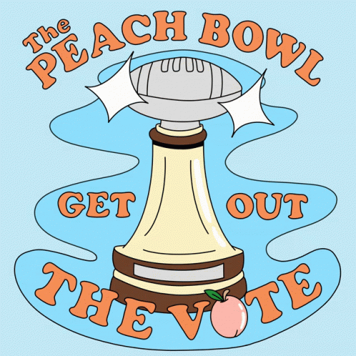 A Poster For The Peach Bowl With A Football On Top GIF