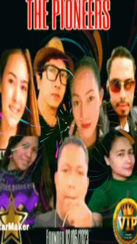 A Poster For The Pioneers With A Group Of People On It GIF