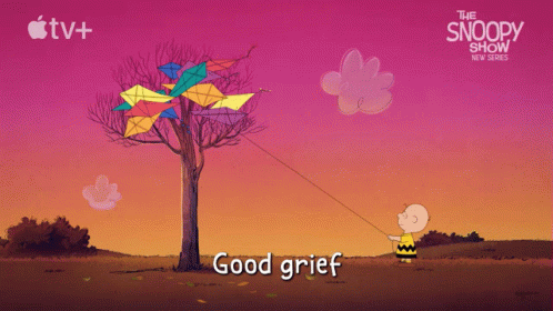 A Poster For The Snoopy Show Shows Charlie Brown Pulling A Kite GIF