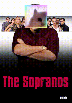 A Poster For The Sopranos Shows A Man With A Cat In Front Of His Face GIF