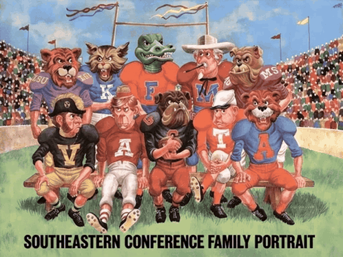 A Poster For The Southeastern Conference Family Portrait Showing A Group Of Football Players GIF
