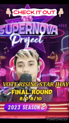 A Poster For The Supernova Project Shows A Young Man Holding A Microphone GIF