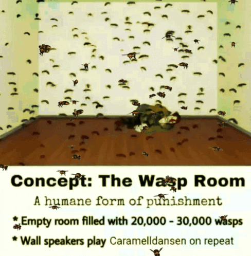 A Poster For The Wasp Room Shows A Room Filled With 20,000 - 30,000 Wasps GIF