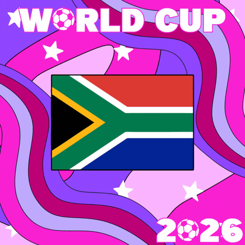 A Poster For The World Cup 2026 With A South African Flag In The Center GIF