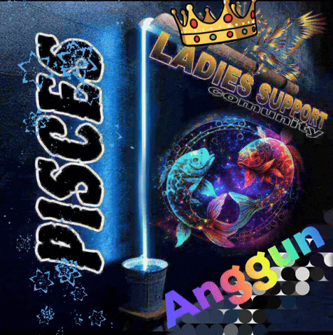 A Poster For The Zodiac Sign Pisces With A Fish And A Crown GIF