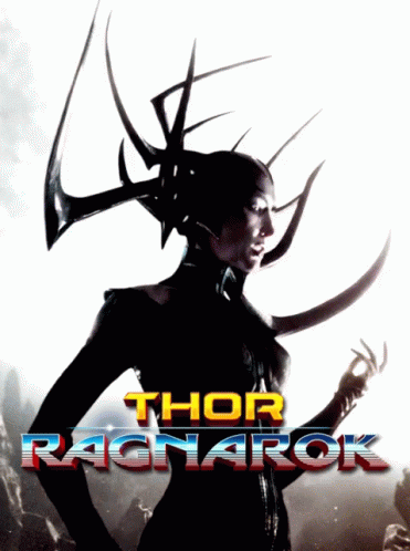 A Poster For Thor Ragnarok Features A Woman With Horns GIF