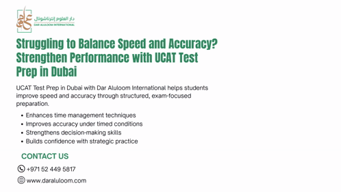A Poster For Ucat Test Prep In Dubai With Dar Aluloom International Helps Students Improve Speed And Accuracy Through St GIF