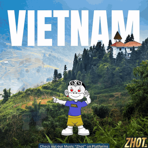 A Poster For Vietnam With A Monkey Pointing GIF
