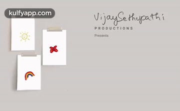 A Poster For Vijay Sethpathi Productions Shows A Rainbow And Flowers GIF