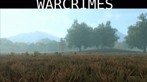a poster for warcrimes shows a field with trees in the background