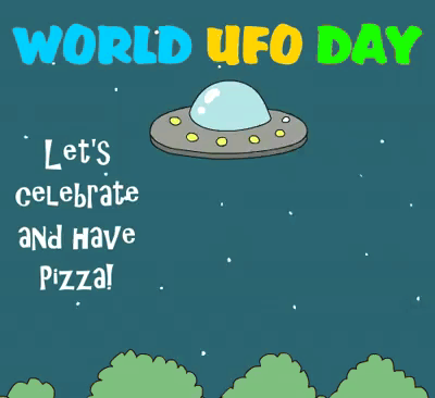 a poster for world ufo day with an illustration of a flying saucer