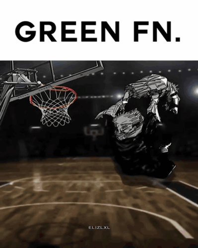 a poster of a basketball game with the words green fn below it