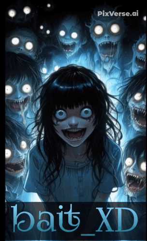 A Poster Of A Girl Surrounded By Zombies With The Words Bait_xd Below It GIF