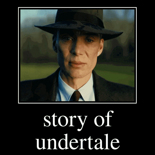 A Poster Of A Man In A Suit And Hat With The Words Story Of Undertale Below Him GIF