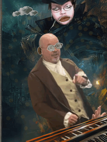 A Poster Of A Man Playing A Piano With The Words Classicman Below Him GIF
