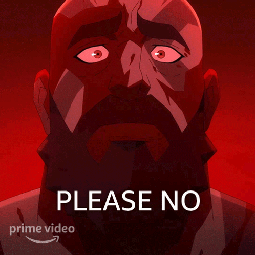 A Poster Of A Man With Red Eyes And The Words Please No On The Bottom GIF