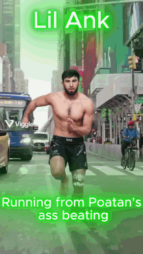 A Poster Of A Shirtless Man Running Down A Street With The Words Lil Ank Running From Poatan 'S Ass Beating GIF
