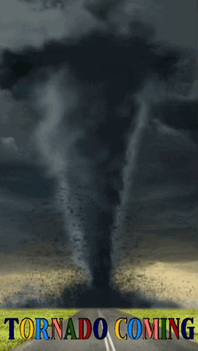 A Poster Of A Tornado Coming Down The Road GIF