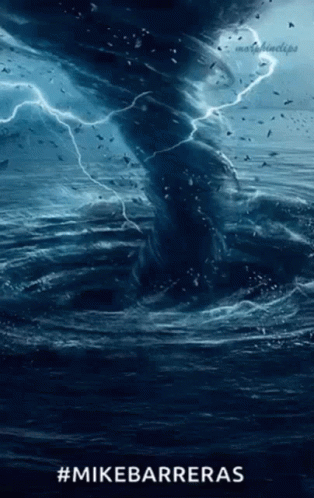 A Poster Of A Tornado In The Ocean With The Hashtag #Mikebarrieras GIF