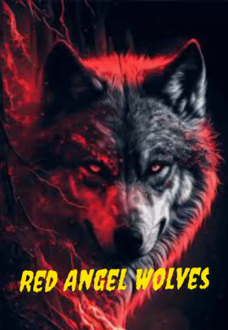 A Poster Of A Wolf With Red Eyes And The Words Red Angel Wolves Below It GIF