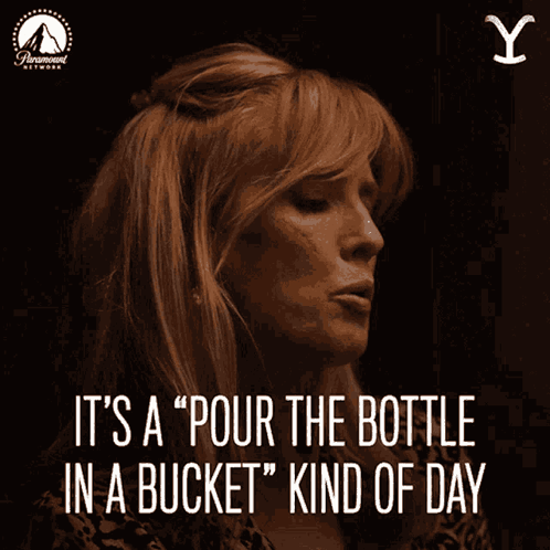 A Poster Of A Woman With The Words " It 'S A Pour The Bottle In A Bucket Kind Of Day " GIF