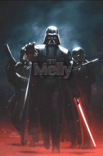 A Poster Of Darth Vader And Two Stormtroopers With The Name Melly GIF