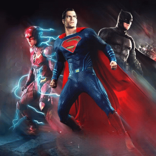 A Poster Of Superman The Flash And Batman GIF