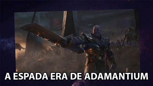 A Poster Of Thanos Holding A Sword With The Words A Espada Era De Adamantium Below Him GIF