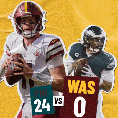 A Poster Showing Two Football Players With One Holding A Sign That Says Was 24 Vs 0 GIF