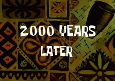 A Poster That Says 2000 Years Later With A Patterned Background GIF