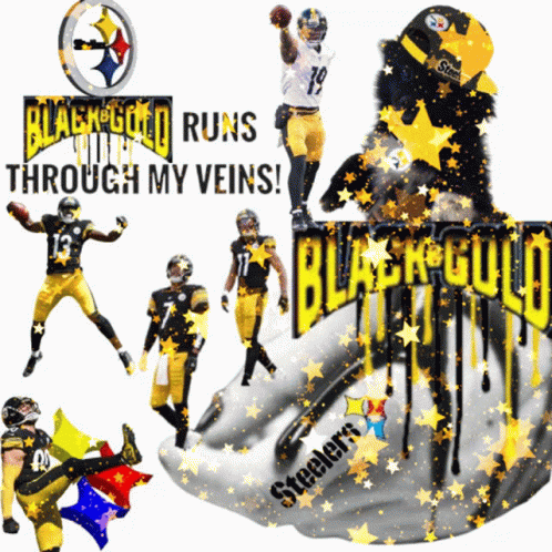 A Poster That Says Black Gold Runs Through My Veins With Football Players On It GIF