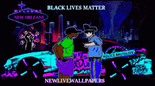 A Poster That Says Black Lives Matter And Shows A Police Officer And A Man GIF
