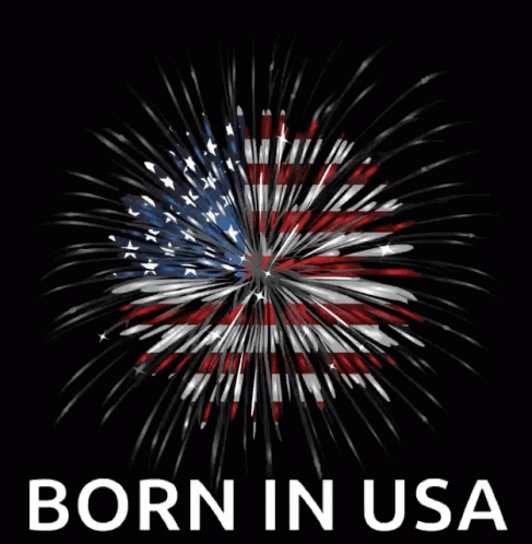 A Poster That Says Born In Usa With A Fireworks Display In The Background GIF