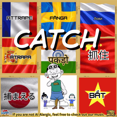 A Poster That Says Catch On It With Flags GIF