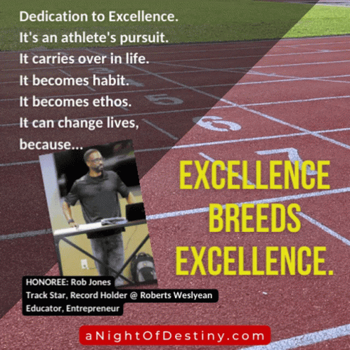 A Poster That Says ' Dedication To Excellence ' On It GIF