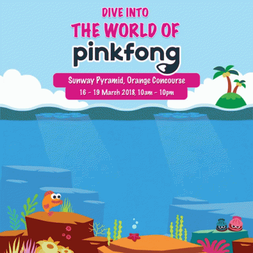 A Poster That Says Dive Into The World Of Pinkfong On It GIF