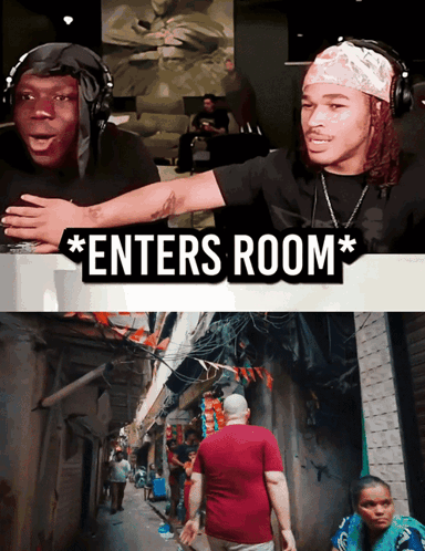 A Poster That Says " Enters Room " On The Top GIF