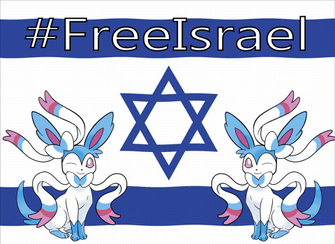A Poster That Says #Freeisrael With A Bunny And A Jewish Star GIF