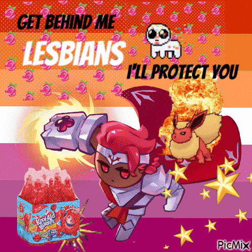 A Poster That Says Get Behind Me Lesbians I 'Ll Protect You On It GIF