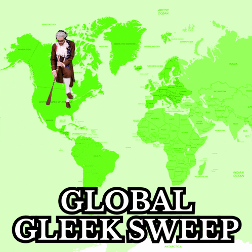 A Poster That Says Global Gleek Sweep With A Map Of The World GIF