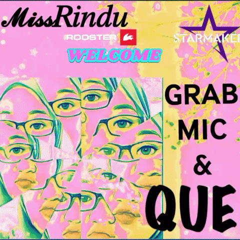 A Poster That Says Grab Mic And Que On It GIF