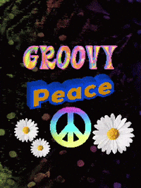 A Poster That Says Groovy Peace With Daisies GIF