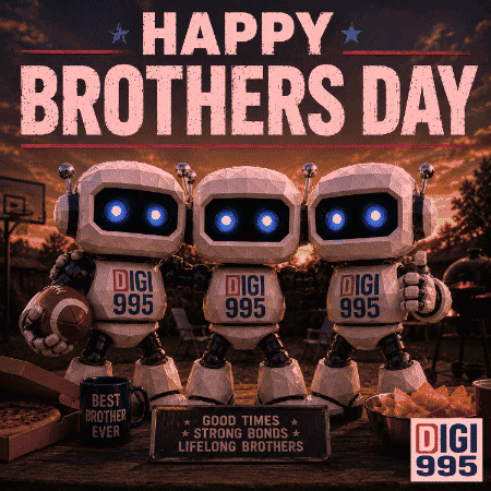 A Poster That Says Happy Brothers Day With Three Digi Robots GIF