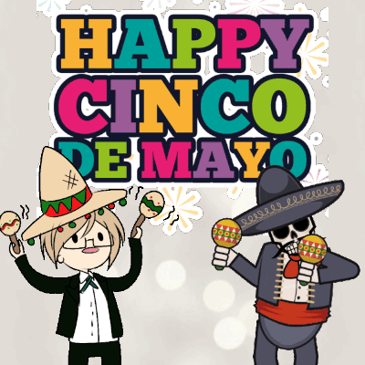 A Poster That Says Happy Cinco De Mayo With Two Characters GIF