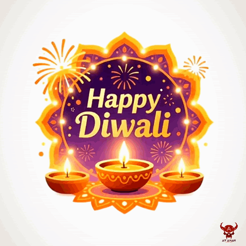 A Poster That Says Happy Diwali With Fireworks And Candles GIF