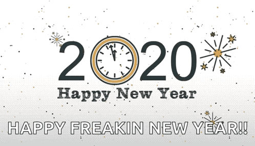 A Poster That Says Happy New Year With A Clock And Fireworks GIF
